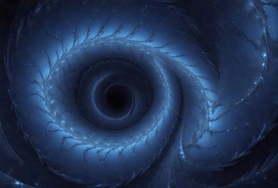 The primary subject of the image is a spiral, which is the main object, scene, or focus of the image. The spiral is set against a blue background, giving it a vibrant and lively appearance. The visual style of the image is digital art, as it is a digital illustration of a spiral. The dominant colors in the image are blue and white, creating a sense of depth and movement.