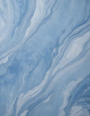 The primary subject of the image is a blue and white marbled surface, which appears to be a wall or a piece of art. The setting is a room with a blue and white marbled wall, and the visual style is a close-up of the marbled surface. The colors and mood of the image are predominantly blue and white, creating a calm and serene atmosphere.