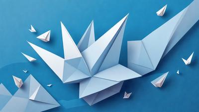 The primary subject of the image is a collection of origami paper cranes. The setting is a blue background, which adds a sense of depth and contrast to the scene. The visual style is a combination of photo and digital art, creating a realistic yet artistic representation of the origami paper cranes. The colors are predominantly blue, which contributes to the overall mood of the image, evoking a sense of calmness and tranquility.