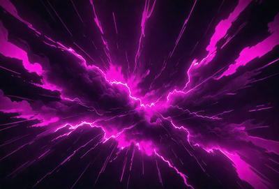 The primary subject of the image is a purple lightning bolt, which is the main object, scene, or focus of the image. The setting or background of the image is a dark, cloudy sky, which adds to the overall atmosphere. The visual style of the image is a digital art or illustration, as it is a purple lightning bolt with a dark, cloudy sky in the background. The colors and mood of the image are predominantly purple, which gives it a dramatic and intense