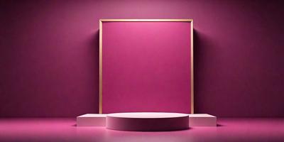 The primary subject of the image is a pink wall with a large, empty frame mounted on it. The setting is a room with a pink wall, and the visual style is a photo. The colors and mood of the image are predominantly pink, creating a warm and inviting atmosphere.