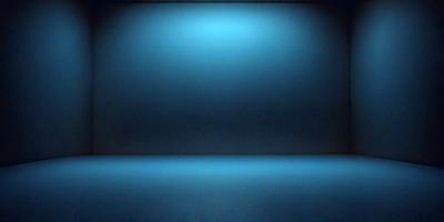 The primary subject of the image is a blue wall with a blue background. The setting appears to be a dark room, possibly a theater or a studio. The visual style of the image is a photo, and the dominant colors are blue, creating a calm and serene atmosphere.
