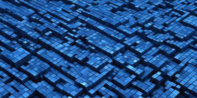 The primary subject of the image is a blue, three-dimensional grid pattern. The setting is a blue background, and the visual style is a digital art or illustration. The dominant colors are blue and black, creating a modern and sleek atmosphere.