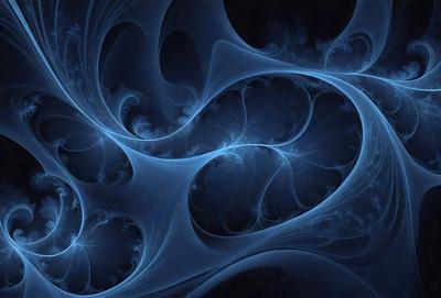 The primary subject of the image is a blue, swirling, and flowing pattern. The setting is a dark background, which contrasts with the vibrant blue color of the pattern. The visual style appears to be a digital art or illustration, as the swirls and flowing lines are intricately detailed. The colors and mood of the image are predominantly blue, creating a sense of calmness and tranquility.