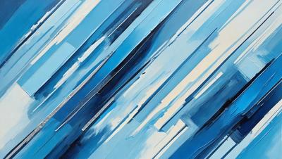 The primary subject of the image is a blue and white painting, featuring a pattern of blue and white stripes. The setting is a wall, and the visual style appears to be a painting or drawing. The colors and mood of the image are predominantly blue and white, creating a calm and serene atmosphere.