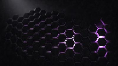 The primary subject of the image is a close-up of a purple hexagonal pattern. The setting is a dark background, which contrasts with the purple hexagons. The visual style appears to be a digital art or illustration, as the hexagons are arranged in a visually appealing manner. The colors and mood of the image are predominantly purple, creating a sense of depth and intrigue.