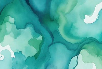 The primary subject of the image is a painting of a blue and green water-like scene. The setting is a water-based environment, and the visual style is a painting, which gives the image a unique and artistic appearance. The dominant colors in the painting are blue and green, creating a serene and calming atmosphere.