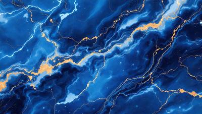 The primary subject of the image is a blue and gold swirl pattern, which is the main object, scene, or focus of the image. The setting or background features a blue and gold swirl pattern on a blue surface, which adds to the overall atmosphere of the image. The visual style of the image is a painting, which gives it a unique and artistic appearance. The dominant colors in the image are blue and gold, creating a sense of depth and richness.