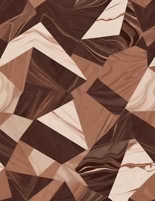 The primary subject of the image is a wooden floor with a unique and intricate design. The floor is covered with a pattern of triangles, which gives it a distinct and artistic appearance. The setting is indoors, likely in a room with a wooden floor. The visual style of the image is a combination of photo and digital art, as it captures the intricate design of the wooden floor. The colors and mood of the image are warm and inviting, with the wooden floor serving as a focal point in the scene