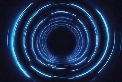 The primary subject of the image is a tunnel-like structure with a blue light illuminating it. The tunnel appears to be a part of a larger, interconnected tunnel system. The setting is a dark, enclosed space, and the visual style is a combination of a photo and digital art. The dominant colors are blue and black, creating a moody and mysterious atmosphere.