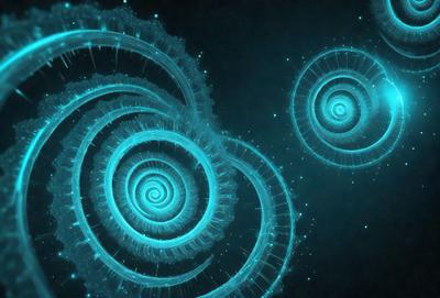 The primary subject of the image is a spiral pattern, which is a blue swirl. The setting is a dark background, and the visual style appears to be a digital art or illustration. The dominant colors are blue and black, creating a mood of mystery and intrigue.