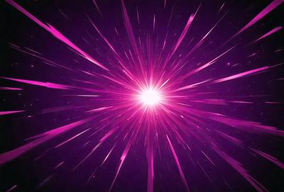 The primary subject of the image is a bright pink light, which appears to be a neon light or a purple starburst. The light is the main focus of the image, and it is set against a dark background. The visual style of the image is a combination of a photo and a digital art or illustration, creating a unique and eye-catching effect. The colors and mood of the image are predominantly pink and purple, giving it a vibrant and energetic atmosphere.
