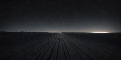 The primary subject of the image is a long, dark road with a few lights on it. The setting is a nighttime landscape, with a sky visible in the background. The visual style appears to be a photo, as it captures the details of the road and the surrounding environment. The colors and mood of the image are dark and moody, with the long road and the nighttime setting creating a sense of solitude and quietness.