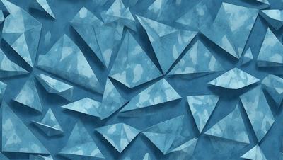 The primary subject of the image is a blue background with a pattern of triangular shapes. The setting appears to be a blue wall or a blue surface, and the visual style is a combination of digital art and illustration. The dominant colors are blue and white, creating a calm and soothing atmosphere.