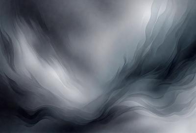 The primary subject of the image is a large, dark, and swirling mass of clouds. The setting is a cloudy sky, and the visual style is a black and white photo. The dominant colors are shades of gray, and the overall atmosphere is dramatic and moody.