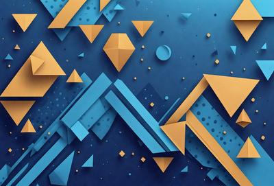 The primary subject of the image is a blue and yellow geometric pattern. The setting is a blue background, and the visual style appears to be a digital art or illustration. The dominant colors are blue and yellow, creating a vibrant and lively atmosphere.