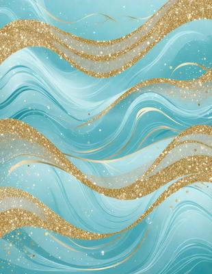 The primary subject of the image is a blue and gold swirl pattern. The setting is a blue background, and the visual style appears to be a digital art or illustration. The dominant colors are blue and gold, creating a sense of depth and movement in the design.