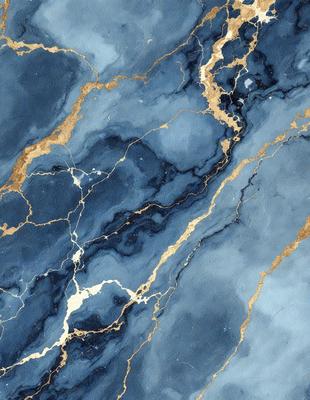 The primary subject of the image is a blue and gold marble wall. The setting is a room with a blue and gold marble wall, which serves as the background. The visual style is a photo, capturing the intricate details of the marble wall. The dominant colors are blue and gold, creating a luxurious and elegant atmosphere.