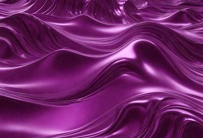The primary subject of the image is a purple, flowing, and wavy surface, which appears to be a purple fabric or a purple wallpaper. The setting is a room with a purple wall, and the visual style is a close-up of the purple surface. The colors and mood of the image are predominantly purple, creating a calm and soothing atmosphere.