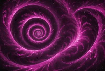 The primary subject of the image is a spiral pattern, which is the main object, scene, or focus of the image. The spiral pattern is set against a purple background, creating a visually striking and vibrant scene. The image is a digital art piece, showcasing the artist's creativity and skill in designing intricate patterns. The dominant colors in the image are purple and pink, which evoke a sense of warmth, energy, and beauty.