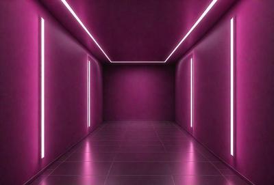 The primary subject of the image is a large, empty room with a pink color scheme. The room appears to be a hallway or a large room with a high ceiling. The setting is a pink-colored room, which gives it a unique and distinctive atmosphere. The visual style of the image is a photo, capturing the room's interior in detail. The colors and mood of the room are predominantly pink, creating a warm and inviting ambiance.