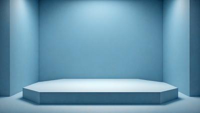 The primary subject of the image is a white table with a blue background. The table is positioned in the center of the scene, and the blue background creates a contrasting and visually appealing effect. The visual style of the image is a photo, and the colors and mood convey a sense of simplicity and elegance.