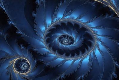 The primary subject of the image is a spiral pattern, which is the main object, scene, or focus of the image. The spiral pattern is set against a blue background, creating a visually striking contrast. The spiral pattern is a digital art piece, showcasing the artist's skill in creating intricate designs. The overall atmosphere of the image is serene and calming, with the blue hues evoking a sense of tranquility.