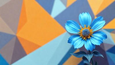 The primary subject of the image is a blue flower with a yellow center, which is sitting on a blue background. The visual style of the image is a photo, and the dominant colors are blue and yellow. The overall atmosphere of the image is calm and serene, with the blue flower standing out against the blue background.