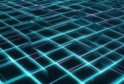 The primary subject of the image is a blue and pink grid pattern. The setting is a dark background, which contrasts with the bright colors of the grid pattern. The visual style appears to be a digital art or illustration, as the grid pattern is intricately detailed and the colors are vibrant. The overall atmosphere of the image is energetic and visually appealing, with the contrasting colors creating a dynamic and engaging visual experience.