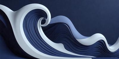 The primary subject of the image is a large, blue, white, and gray wave. The wave is depicted in a three-dimensional, sculpted form, giving it a dynamic and visually striking appearance. The setting is a dark blue background, which contrasts with the vibrant colors of the wave. The visual style of the image is a combination of digital art and illustration, creating a unique and captivating representation of the ocean's power. The overall atmosphere of the image is one of awe and admiration for