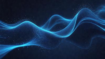 The primary subject of the image is a blue wave or ripple effect, which appears to be a digital art or illustration. The setting is a dark background, which contrasts with the blue wave. The visual style is a combination of digital art and illustration, creating a unique and captivating image. The dominant colors are blue and black, giving the image a calm and serene atmosphere.
