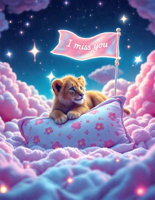 Lion cub, Pink clouds, Pink pillow, I miss you