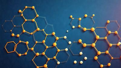 The primary subject of the image is a close-up of a molecule, specifically a DNA molecule, with a blue background. The molecule is depicted in a 3D illustration, giving it a realistic and detailed appearance. The visual style of the image is a combination of photo and digital art, creating a vivid and accurate representation of the molecule. The colors and mood of the image are predominantly blue, which adds a sense of calmness and sophistication to the overall