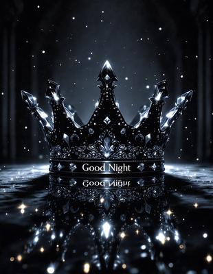 The primary subject of the image is a black crown with a crystal-like design. The crown is placed on a black background, which creates a striking contrast. The visual style of the image is a combination of digital art and illustration, giving it a unique and eye-catching appearance. The dominant colors in the image are black and crystal, which contribute to the overall mood of the scene.
