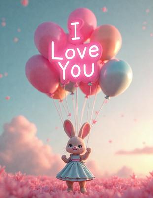 The primary subject of the image is a small bunny figurine, which is wearing a dress and holding balloons. The setting is a pink background, which adds a soft and feminine touch to the scene. The visual style is a combination of digital art and illustration, creating a whimsical and charming atmosphere. The colors are predominantly pink, which gives the image a warm and inviting mood.