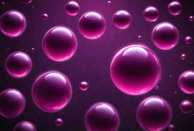 The primary subject of the image is a close-up of purple bubbles, which are the main objects in the scene. The setting is a dark background, which contrasts with the purple bubbles. The visual style is a digital art or illustration, as the bubbles are depicted in a detailed and artistic manner. The dominant colors are purple and black, creating a moody and atmospheric mood.