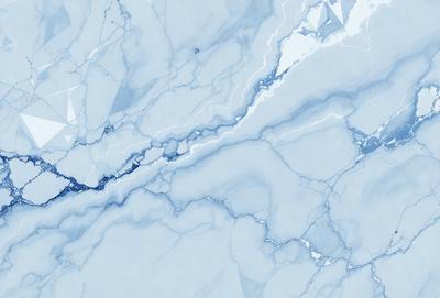 The primary subject of the image is a blue marble wall with a white and blue pattern. The setting is a room with a blue and white marble floor. The visual style is a combination of digital art and illustration, creating a unique and artistic appearance. The dominant colors are blue and white, giving the scene a calm and serene atmosphere.