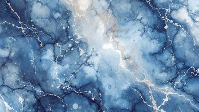 The primary subject of the image is a blue and white painting of a marbled surface. The setting is a blue and white marbled surface, which serves as the background. The visual style is a painting, which gives the image a more artistic and creative appearance. The dominant colors are blue and white, creating a calm and serene atmosphere.