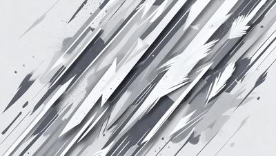 The primary subject of the image is a large, white, and gray painting of a mountainous landscape. The setting is a mountainous area with a cloudy sky, and the visual style is a combination of digital art and illustration. The dominant colors are white, gray, and black, creating a moody and dramatic atmosphere.