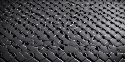 The primary subject of the image is a black, textured surface with a pattern of holes. The setting is a dark room, and the visual style appears to be a combination of a photo and a digital art or illustration. The dominant colors are black and grey, creating a moody atmosphere.