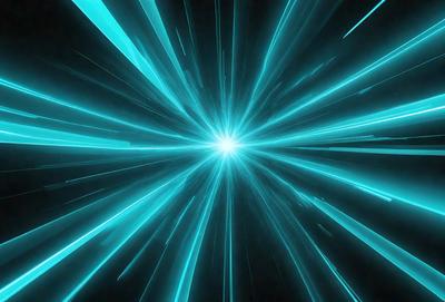 The primary subject of the image is a bright blue light, which appears to be a lightning bolt or a beam of light. The setting is a dark background, which contrasts with the bright blue light. The visual style of the image is digital art, as it is a computer-generated lightning bolt. The colors and mood of the image are predominantly blue, creating a sense of energy and movement.
