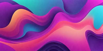 The primary subject of the image is a colorful, abstract painting featuring a wave-like design. The setting is a blue and purple background, which adds to the overall visual style. The painting appears to be a digital art or illustration, showcasing a vibrant and dynamic color palette. The dominant colors are purple, blue, and pink, creating a lively and energetic atmosphere.