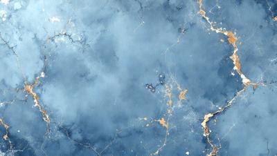The primary subject of the image is a blue marble wall with a pattern of white spots. The setting is a room with a blue sky visible in the background. The visual style is a combination of a photo and digital art, creating a unique and intriguing design. The dominant colors are blue and white, with the blue marble wall and the white spots on the wall creating a calming and serene atmosphere.