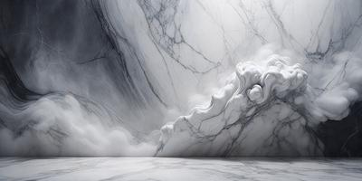 The primary subject of the image is a marble wall with a white marble texture. The setting is a room with a white marble floor. The visual style is a photo of a marble wall, showcasing the natural beauty of the marble. The colors and mood of the image are predominantly white, giving it a clean and elegant appearance.
