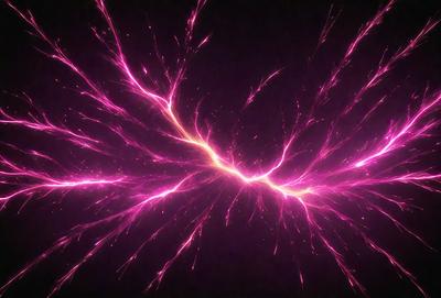 The primary subject of the image is a bright pink light, which appears to be a neon light or a lightning bolt. The light is illuminating a dark background, creating a striking contrast. The visual style of the image is a close-up of the light, emphasizing its vibrant color and intensity. The colors and mood of the image are predominantly pink, creating a warm and energetic atmosphere.