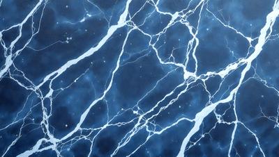 The primary subject of the image is a blue and white marbled surface, which appears to be a painting or a digital artwork. The setting is a dark blue background, creating a contrasting effect with the marbled surface. The visual style is a combination of painting and digital art, giving the image a unique and artistic appearance. The colors and mood of the image are predominantly dark blue and white, with a sense of depth and intricacy in the marbled pattern.
