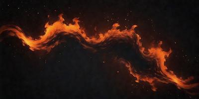 The primary subject of the image is a fire, which is the main object, scene, or focus of the image. The fire is burning brightly, creating a vivid and intense visual experience. The setting or background of the image is a dark, black surface, which contrasts with the fire's brightness and adds to the dramatic atmosphere. The visual style of the image is a digital art or illustration, as it captures the fire's movement and intensity in a detailed and artistic manner. The colors and m