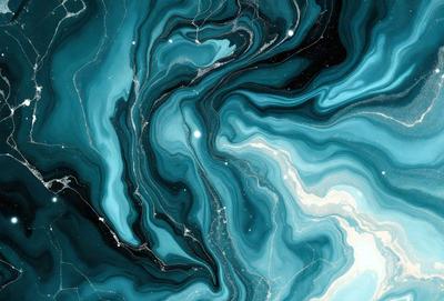 The primary subject of the image is a blue and white swirling pattern, which appears to be a painting or a digital artwork. The setting is a black background, which contrasts with the swirling pattern. The visual style is a combination of painting and digital art, creating a unique and captivating visual experience. The dominant colors are blue and white, with the blue color creating a sense of depth and the white color adding a touch of elegance to the overall atmosphere.