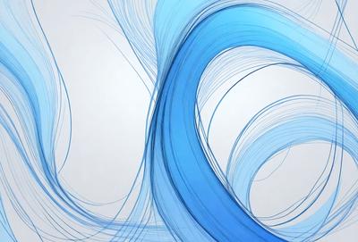 The primary subject of the image is a blue and white swirl pattern. The setting is a white background, and the visual style appears to be a digital art or illustration. The dominant colors are blue and white, creating a sense of movement and fluidity in the design.
