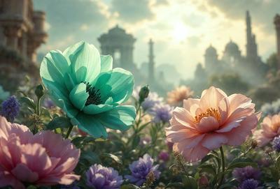 Primary subject: Flowers
Setting/background: A garden with a variety of flowers, including pink, purple, and blue ones.
Visual style: Digital art
Colors and mood: The flowers are predominantly pink, purple, and blue, creating a serene and calming atmosphere.